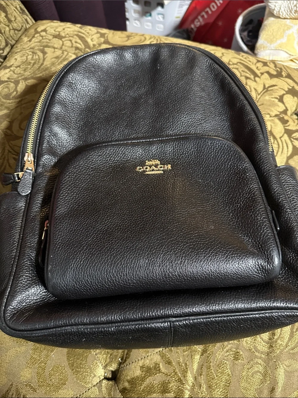 Coach Black Pebbled Leather Backpack with Gold Hardware